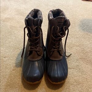 Brown and Black Duck Boots